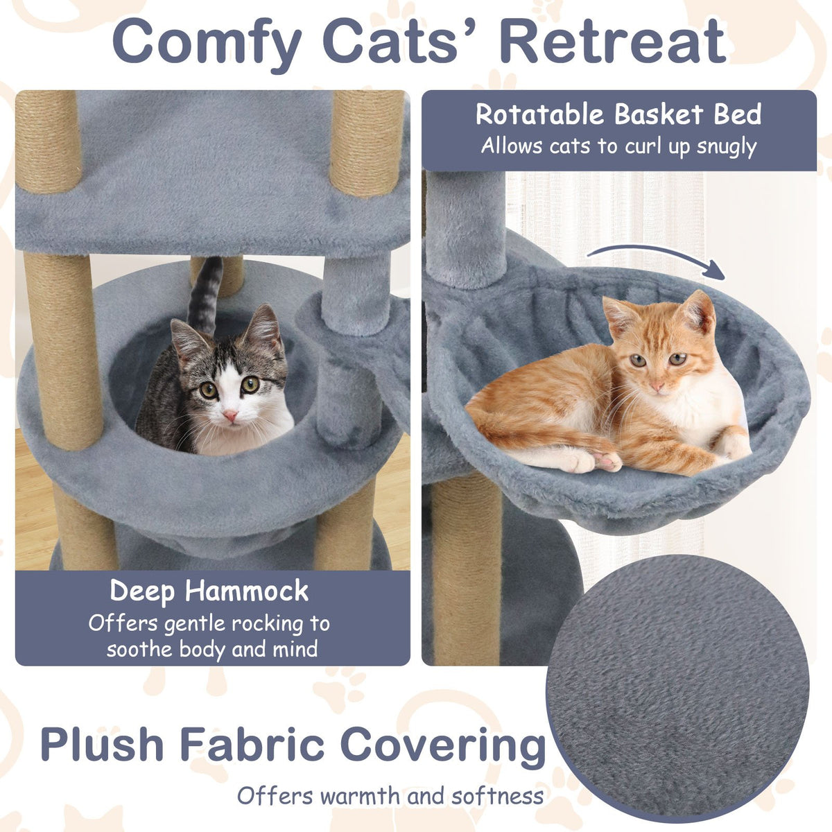 47 Inches Tall Cat Tower with Cat Nest and Scratching Posts-Gray view 7