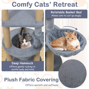 47 Inches Tall Cat Tower with Cat Nest and Scratching Posts-Gray view 7