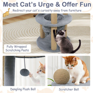 47 Inches Tall Cat Tower with Cat Nest and Scratching Posts-Gray view 8