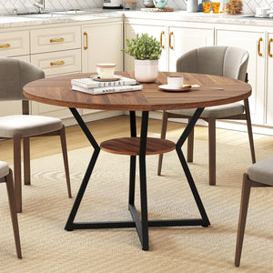 47 inches Round Dining Table for 4 with Storage Shelf-Brown view 2