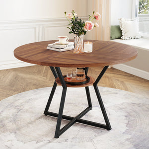 47 inches Round Dining Table for 4 with Storage Shelf-Brown view 3