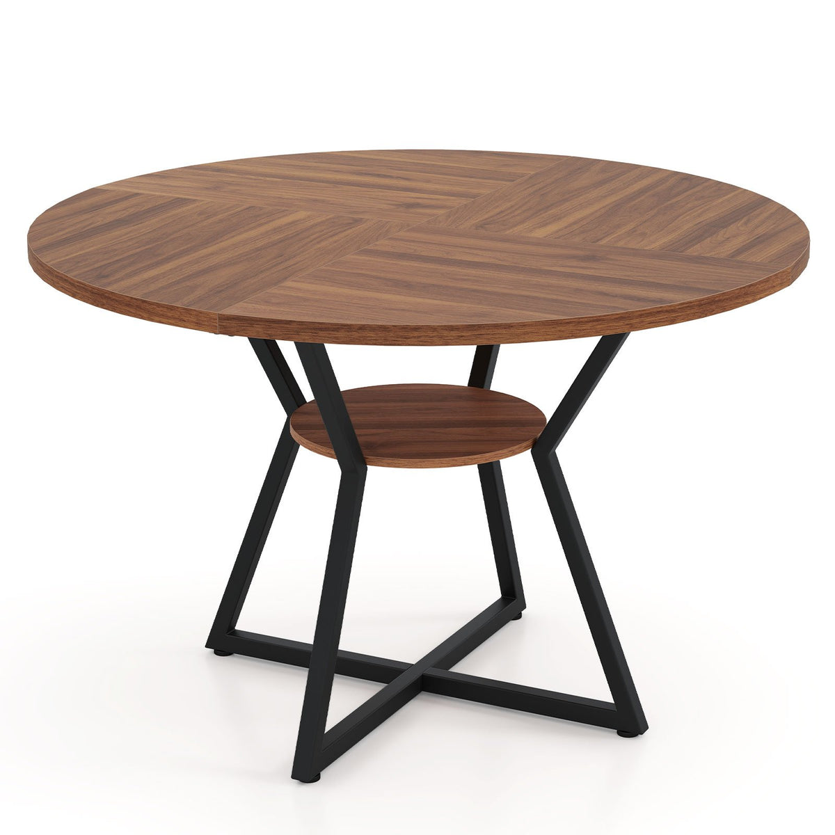 47 inches Round Dining Table for 4 with Storage Shelf-Brown view 4