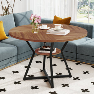 47 inches Round Dining Table for 4 with Storage Shelf-Brown view 7