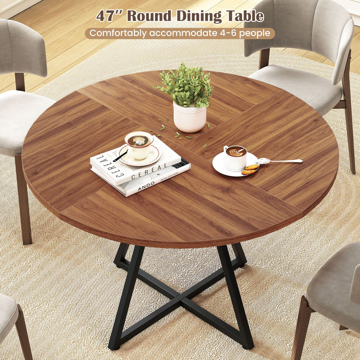 47 inches Round Dining Table for 4 with Storage Shelf-Brown view 8