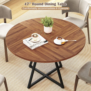 47 inches Round Dining Table for 4 with Storage Shelf-Brown view 8