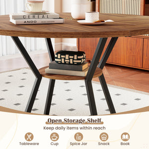 47 inches Round Dining Table for 4 with Storage Shelf-Brown view 9
