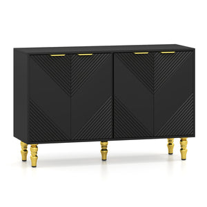 47 inches Sideboard Buffet Cabinet with 4 Chevron Fluted Doors & Anti-Toppling Devices for Kitchen-Black