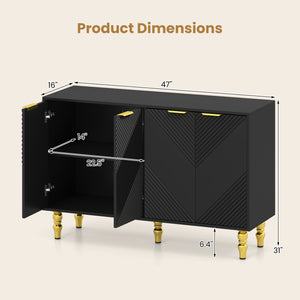 47 inches Sideboard Buffet Cabinet with 4 Chevron Fluted Doors & Anti-Toppling Devices for Kitchen-Black view 5
