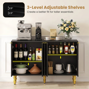 47 inches Sideboard Buffet Cabinet with 4 Chevron Fluted Doors & Anti-Toppling Devices for Kitchen-Black view 6