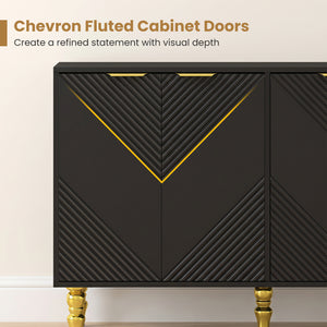 47 inches Sideboard Buffet Cabinet with 4 Chevron Fluted Doors & Anti-Toppling Devices for Kitchen-Black view 9