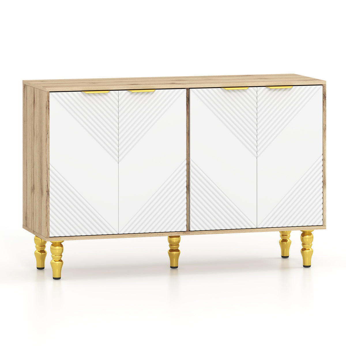 47 inches Sideboard Buffet Cabinet with 4 Chevron Fluted Doors & Anti-Toppling Devices for Kitchen-Natural