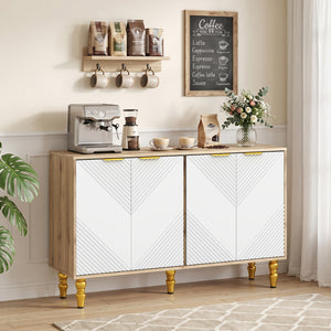 47 inches Sideboard Buffet Cabinet with 4 Chevron Fluted Doors & Anti-Toppling Devices for Kitchen-Natural view 2