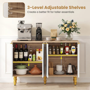 47 inches Sideboard Buffet Cabinet with 4 Chevron Fluted Doors & Anti-Toppling Devices for Kitchen-Natural view 6