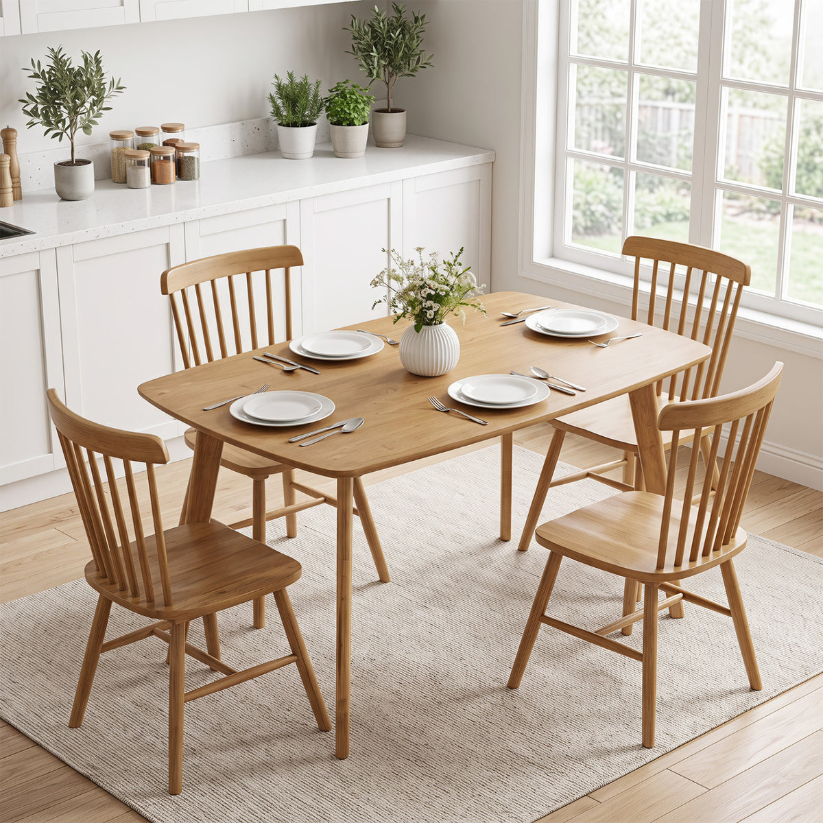 47 inches Solid Wood Dining Table for 4 People with Rounded Edges-Natural view 6