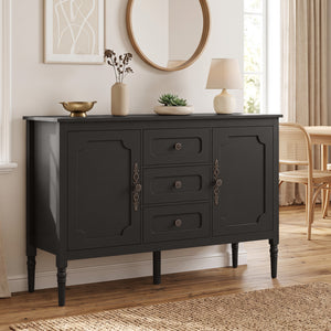 47 inches Vintage Buffet Cabinet with 3 Drawers 2 Cabinets and Adjustable Shelves for Dining Room-Brown view 6
