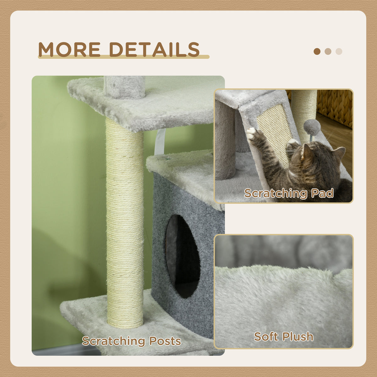 57.5" Cat Tree with Scratching Posts, Large Cat Tower for Indoor Cats with Bed, House, Toys, Grey