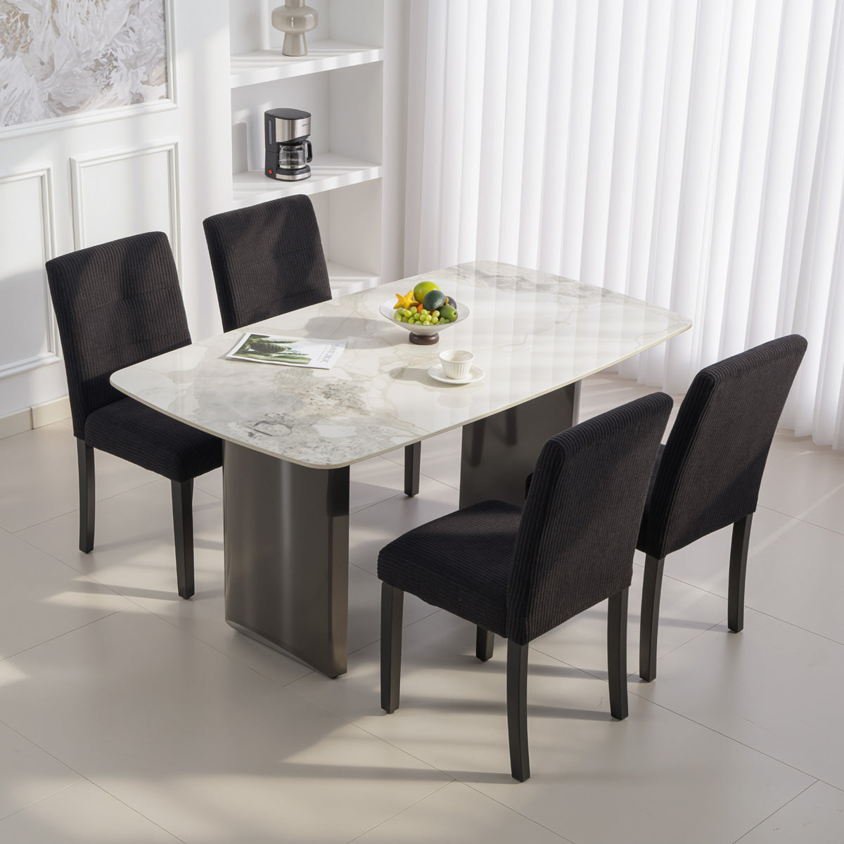Modern Dining Chairs Set of 4, Kitchen Chairs with Rubberwood Legs and Padded Seat, Beige – view 14