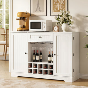 47.2 Inch Sideboard Cabinet with Door Shelves and 10-Bottle Wine Rack-White view 3