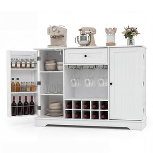 47.2 Inch Sideboard Cabinet with Door Shelves and 10-Bottle Wine Rack-White view 4