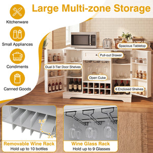 47.2 Inch Sideboard Cabinet with Door Shelves and 10-Bottle Wine Rack-White view 6