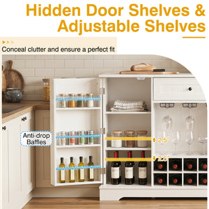 47.2 Inch Sideboard Cabinet with Door Shelves and 10-Bottle Wine Rack-White view 7