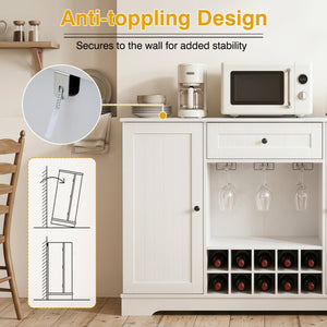 47.2 Inch Sideboard Cabinet with Door Shelves and 10-Bottle Wine Rack-White view 8