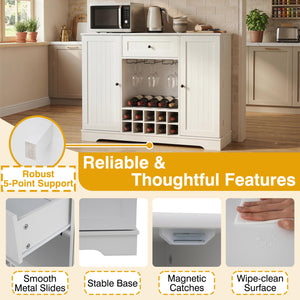 47.2 Inch Sideboard Cabinet with Door Shelves and 10-Bottle Wine Rack-White view 9