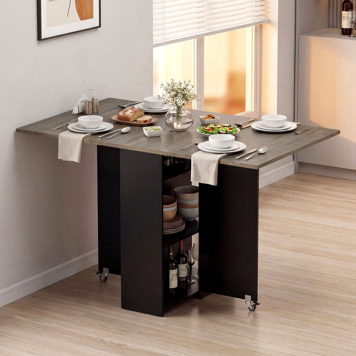 47.5 Inch Farmhouse Extendable Wooden Dinner Table with Lockable Wheels-Oak view 3