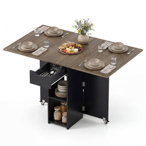 47.5 Inch Farmhouse Extendable Wooden Dinner Table with Lockable Wheels-Oak view 4