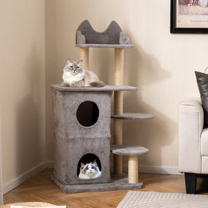 48.5 inch Cat Tree with 2-story Condo and 3 Hideaway Caves for Large Cats-Gray view 2