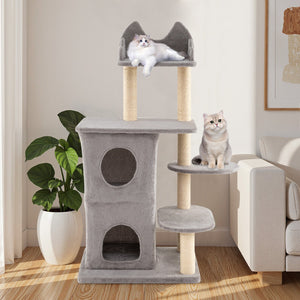 48.5 inch Cat Tree with 2-story Condo and 3 Hideaway Caves for Large Cats-Gray view 3