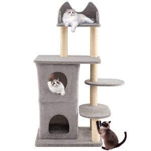 48.5 inch Cat Tree with 2-story Condo and 3 Hideaway Caves for Large Cats-Gray view 4