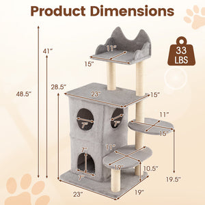 48.5 inch Cat Tree with 2-story Condo and 3 Hideaway Caves for Large Cats-Gray view 5