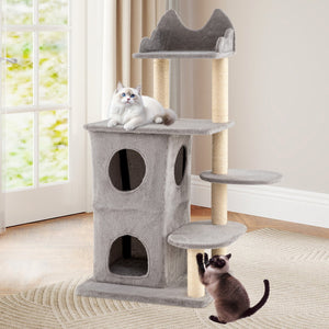 48.5 inch Cat Tree with 2-story Condo and 3 Hideaway Caves for Large Cats-Gray view 6