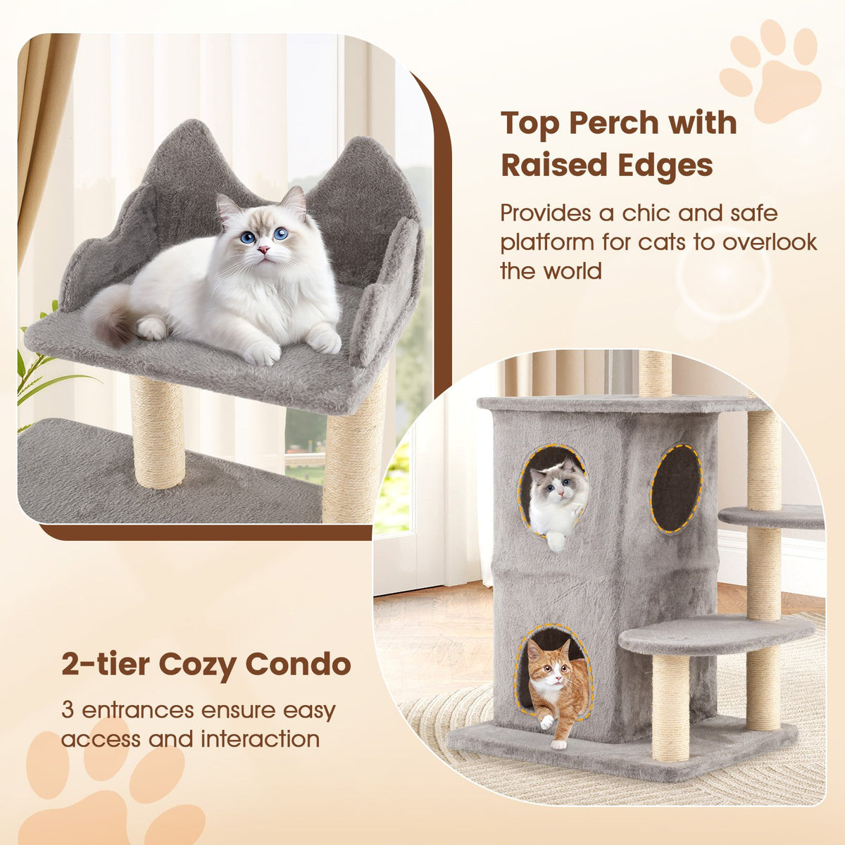 48.5 inch Cat Tree with 2-story Condo and 3 Hideaway Caves for Large Cats-Gray view 7