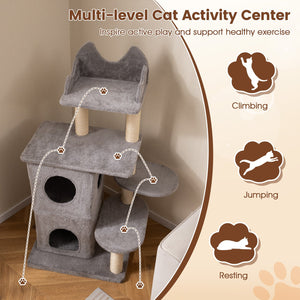 48.5 inch Cat Tree with 2-story Condo and 3 Hideaway Caves for Large Cats-Gray view 8