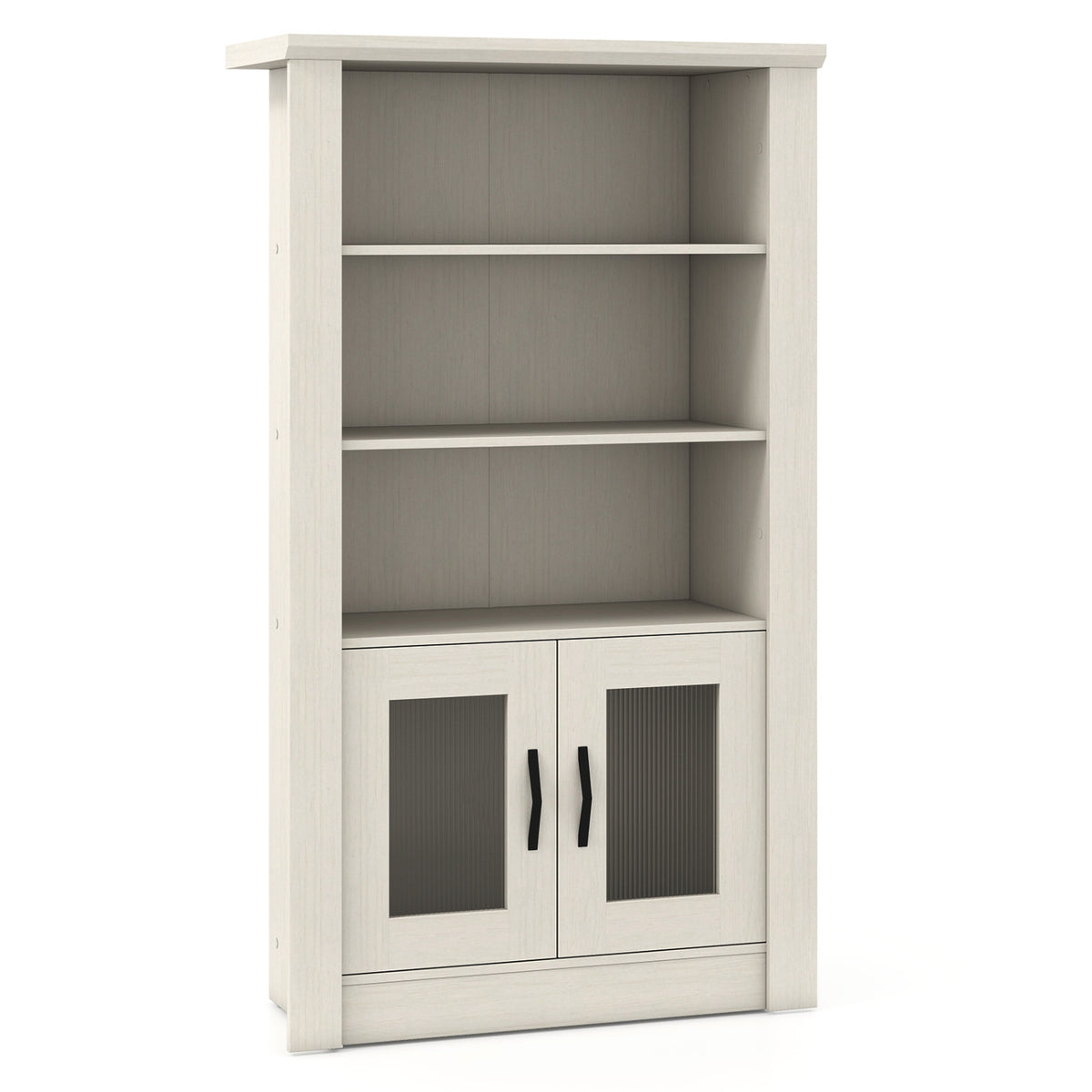 48.5 inches Modern Bookcase 4-Tier with 2 Translucent Fluted Doors and Anti-Tipping Kits-White