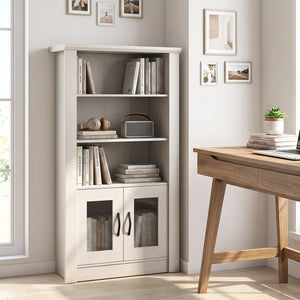 48.5 inches Modern Bookcase 4-Tier with 2 Translucent Fluted Doors and Anti-Tipping Kits-White view 3
