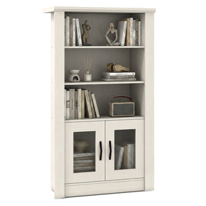48.5 inches Modern Bookcase 4-Tier with 2 Translucent Fluted Doors and Anti-Tipping Kits-White view 4
