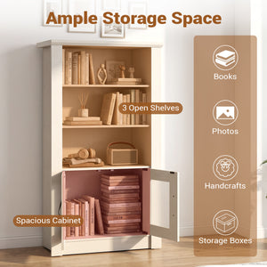 48.5 inches Modern Bookcase 4-Tier with 2 Translucent Fluted Doors and Anti-Tipping Kits-White view 7