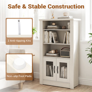 48.5 inches Modern Bookcase 4-Tier with 2 Translucent Fluted Doors and Anti-Tipping Kits-White view 8