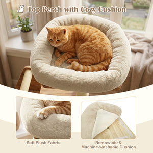 48.5 inches Multi-Level Solid Wood Cat Tree for Indoor Cats with Padded Top Perch Cat Condo and Sisal Scratching Posts-Beige view 6