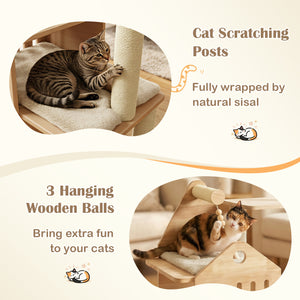 48.5 inches Multi-Level Solid Wood Cat Tree for Indoor Cats with Padded Top Perch Cat Condo and Sisal Scratching Posts-Beige view 8