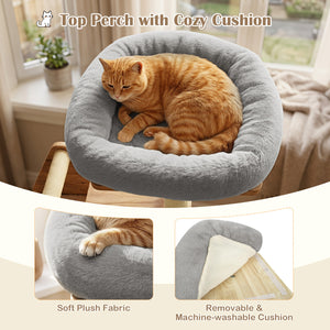 48.5 inches Multi-Level Solid Wood Cat Tree for Indoor Cats with Padded Top Perch Cat Condo and Sisal Scratching Posts-Gray view 6