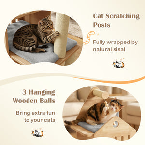 48.5 inches Multi-Level Solid Wood Cat Tree for Indoor Cats with Padded Top Perch Cat Condo and Sisal Scratching Posts-Gray view 8