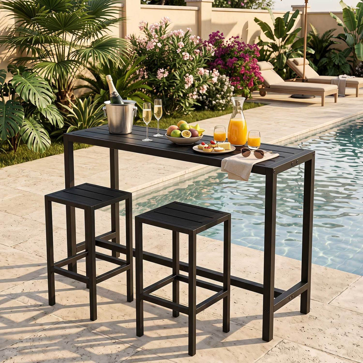 48/55 Inch Outdoor Bar Table with Waterproof Top and Heavy-duty Metal Frame-L view 2