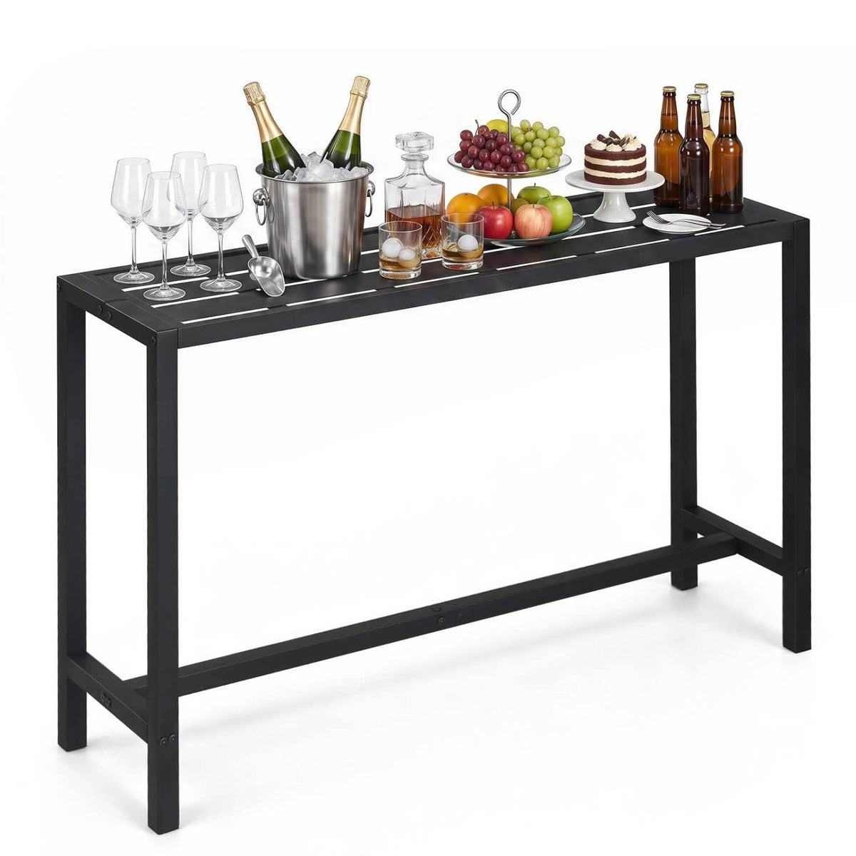 48/55 Inch Outdoor Bar Table with Waterproof Top and Heavy-duty Metal Frame-L view 4