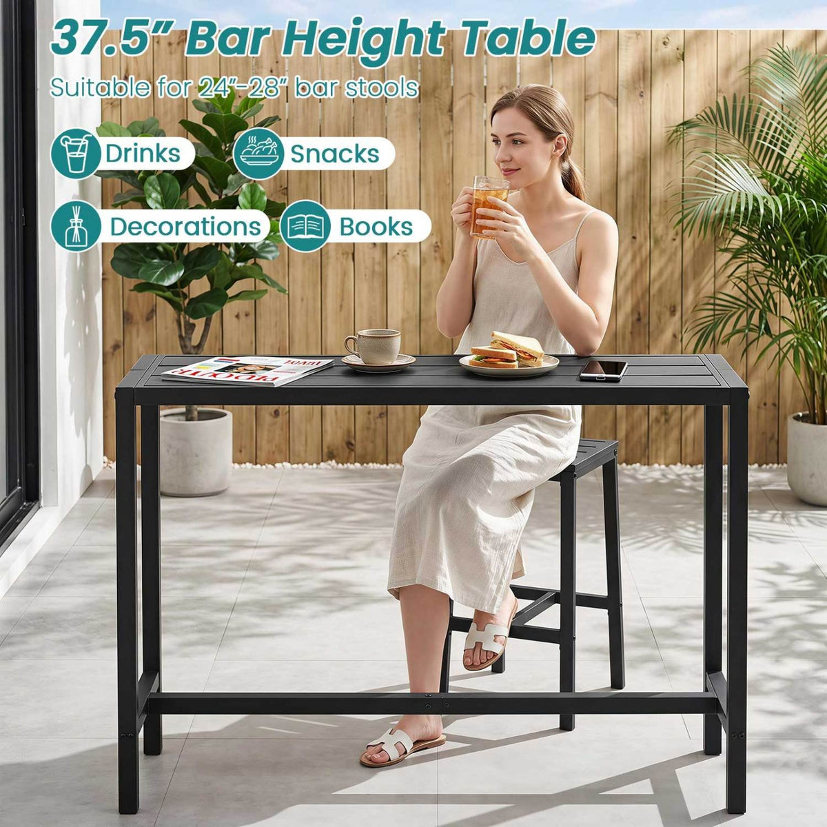 48/55 Inch Outdoor Bar Table with Waterproof Top and Heavy-duty Metal Frame-L view 7