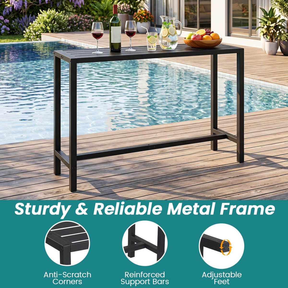 48/55 Inch Outdoor Bar Table with Waterproof Top and Heavy-duty Metal Frame-L view 9