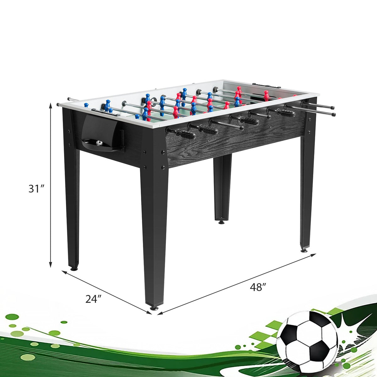 48 Inch Competition Sized Home Recreation Wooden Foosball Table-Black view 4